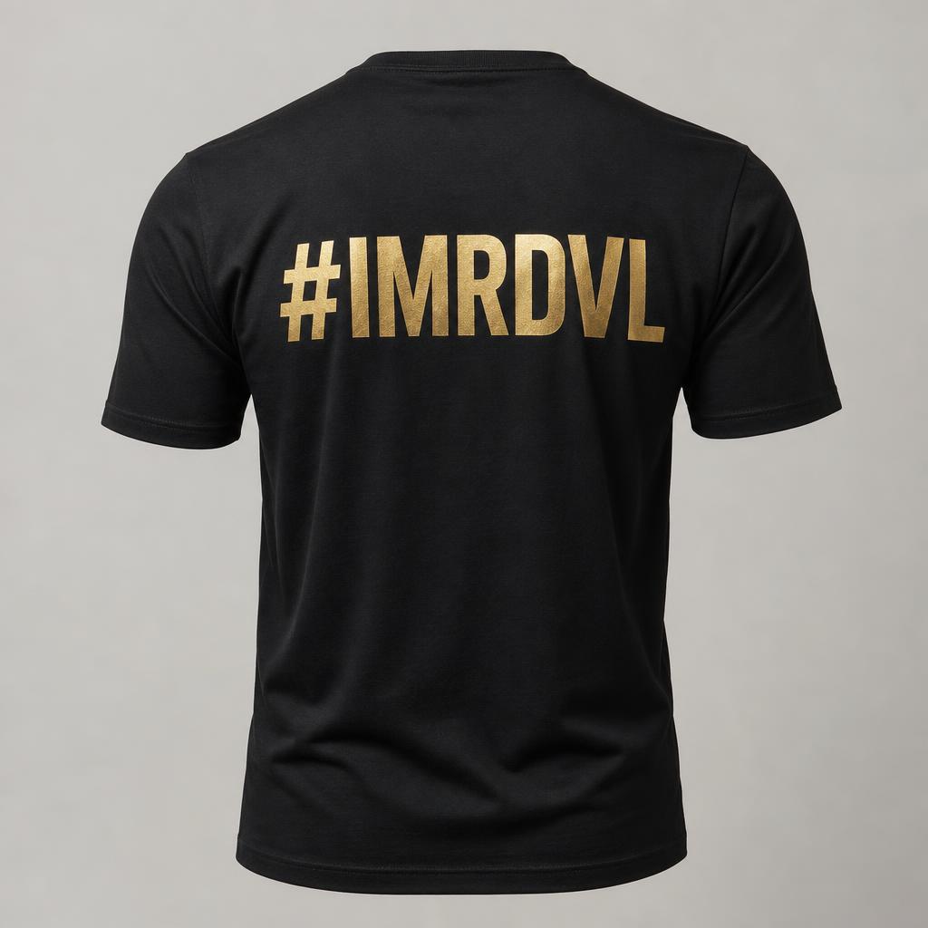 Black tee — back with gold #IMRDVL